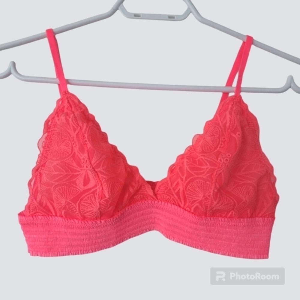 New Aerie Triangle lace bralette,adjustable back,Hot pink, M